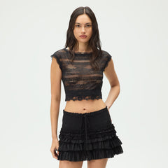 Lisa for Kith Women Cesca Logo Lace Cropped Tee - Black