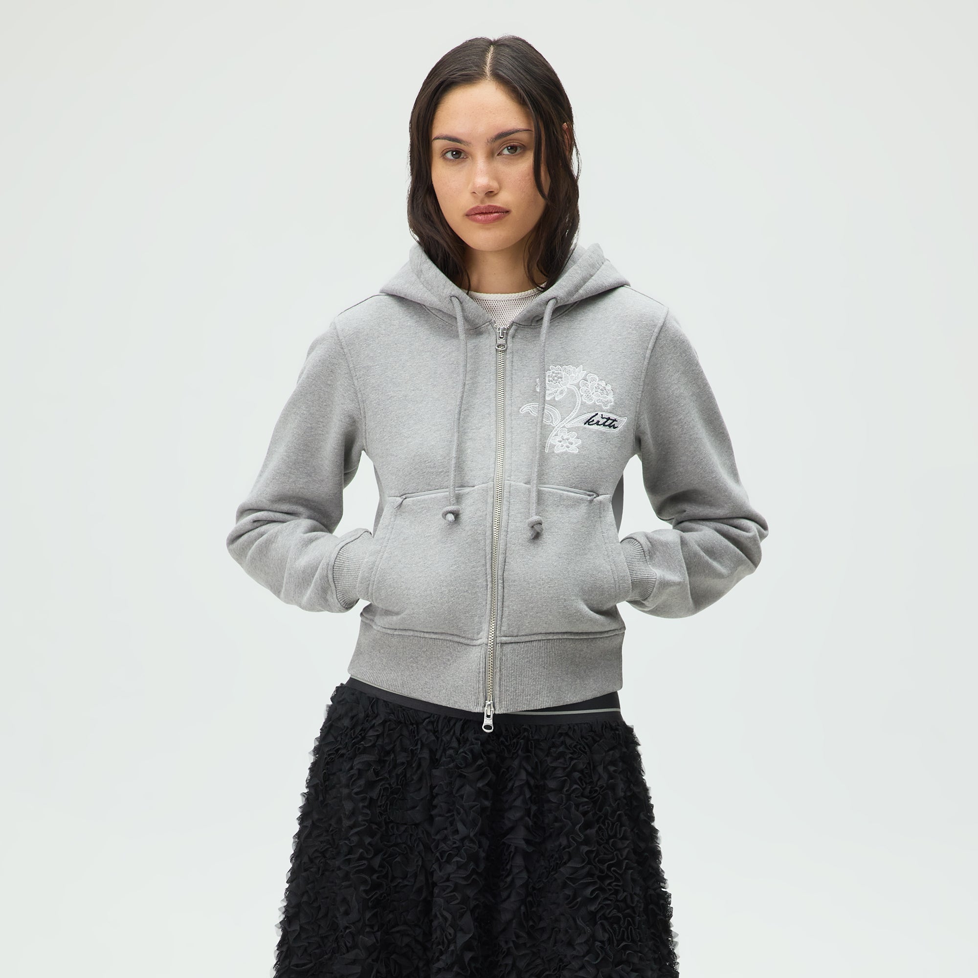 Lisa for Kith Women Tye Embroidered Lace Zip Hoodie - Cool Heather Grey