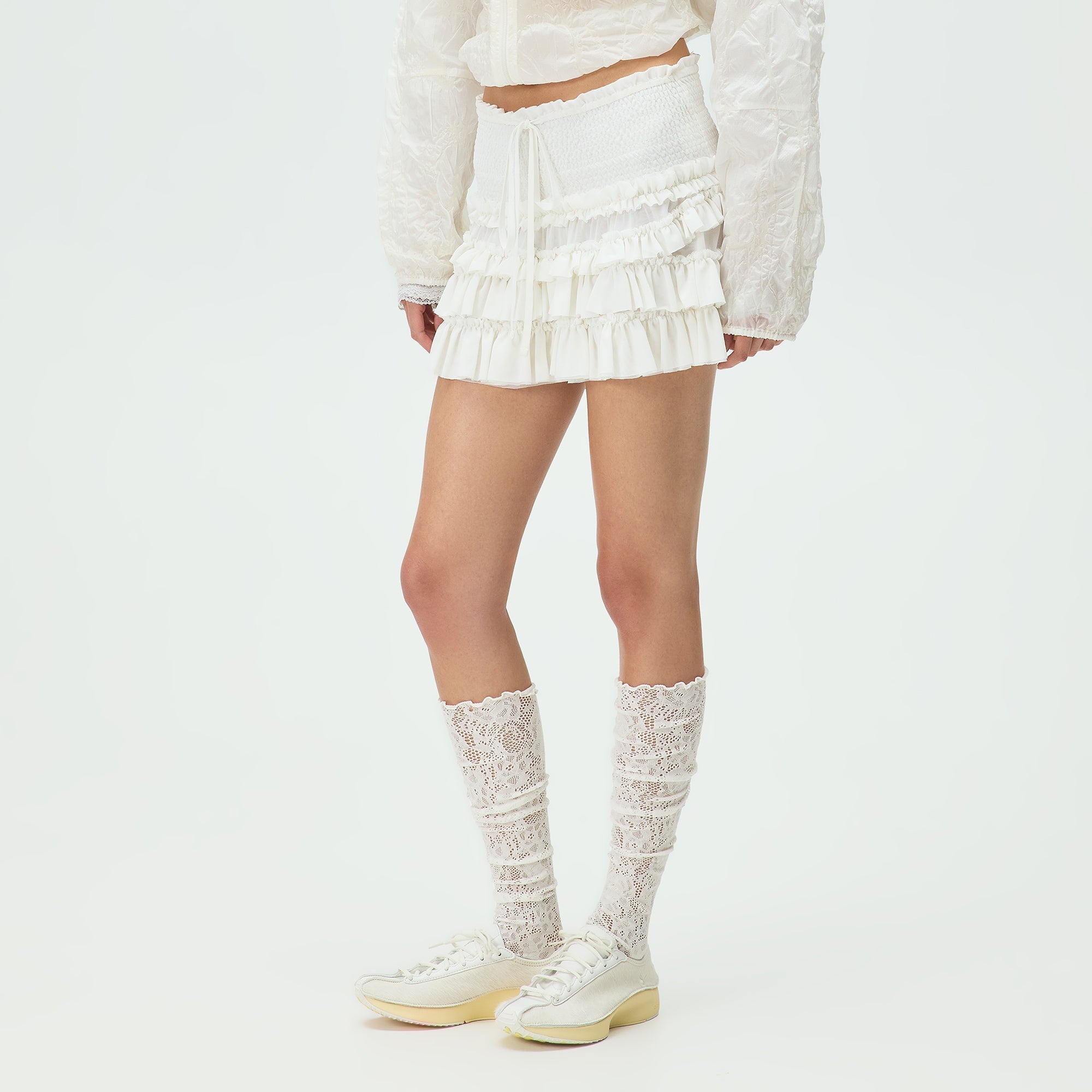Lisa for Kith Women Mariko Mesh Ruffle Mini Skirt - White