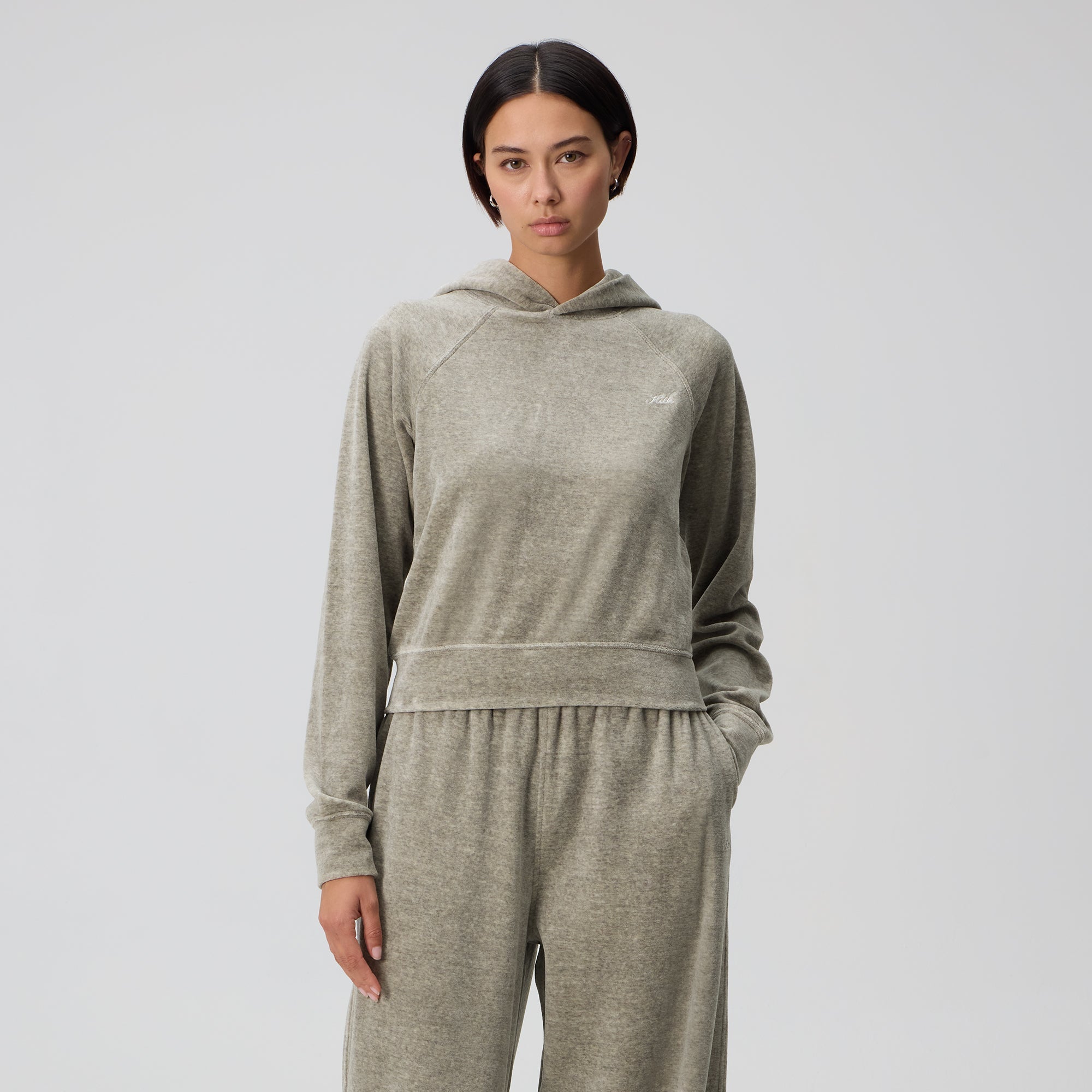 Kith Women Tatum Velour Hoodie - Light Heather Grey